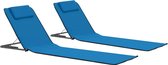 The Living Store Chaises de plage - Tapis de plage pliables - Blauw - 160x53x47 cm - Comprend compartiment de rangement - Dossier réglable - Appui-tête - Set de 2
