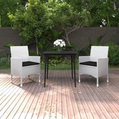The Living Store Tuinset - PE-rattan - Staal - Zwart/wit - 80x80x74 - Incl - kussens