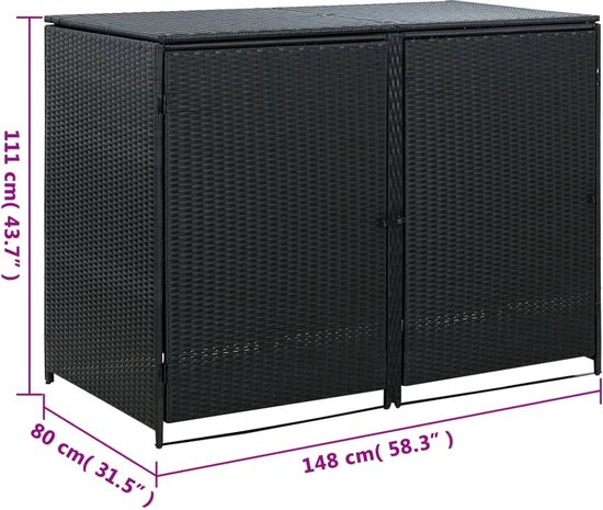 vidaXL - Containerberging - dubbel - 148x80x111 - cm - poly - rattan - zwart
