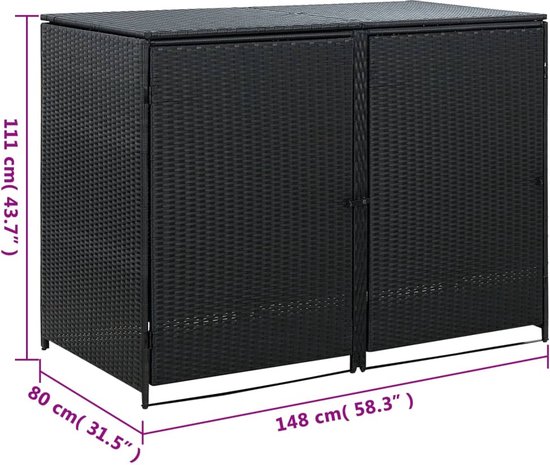 Foto: Vidaxl containerberging dubbel 148x80x111 cm poly rattan zwart