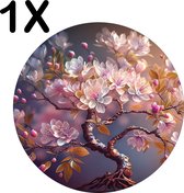 BWK Luxe Ronde Placemat - Kunstige Kersen Bloesem - Set van 1 Placemats - 50x50 cm - 2 mm dik Vinyl - Anti Slip - Afneembaar