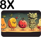 BWK Flexibele Placemat - Getekend Vrolijk Fruit - Set van 8 Placemats - 45x30 cm - PVC Doek - Afneembaar
