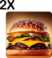 BWK Flexibele Placemat - Hamburger met Vuur op de Achtergrond - Set van 2 Placemats - 50x50 cm - PVC Doek - Afneembaar