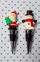 Wijnafsluiter - 2 stuks - RVS - wijnfles afsluiter - Kerst - kerstman - sneeuwman - sneeuwpop - flesstop- flesafsluiter