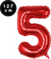 Fienosa Cijfer Ballonnen nummer 5 - Rood - 127 cm - XXL Groot - Helium Ballon - Verjaardag Ballon