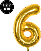 Fienosa Cijfer Ballonnen - Nummer 6 - Goud Kleur - 127 cm - XXL Groot - Helium Ballon - Verjaardag Ballon