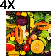 BWK Textiele Placemat - Gezonde Groentes en Fruit - Set van 4 Placemats - 40x40 cm - Polyester Stof - Afneembaar