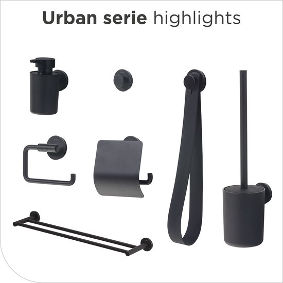 Tiger Urban - WC borstel met houder - Toiletborstel - Wandmontage - Zonder boren - Zwart
