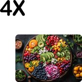 BWK Stevige Placemat - Groente en Fruit in Kleine Stukjes - Set van 4 Placemats - 35x25 cm - 1 mm dik Polystyreen - Afneembaar