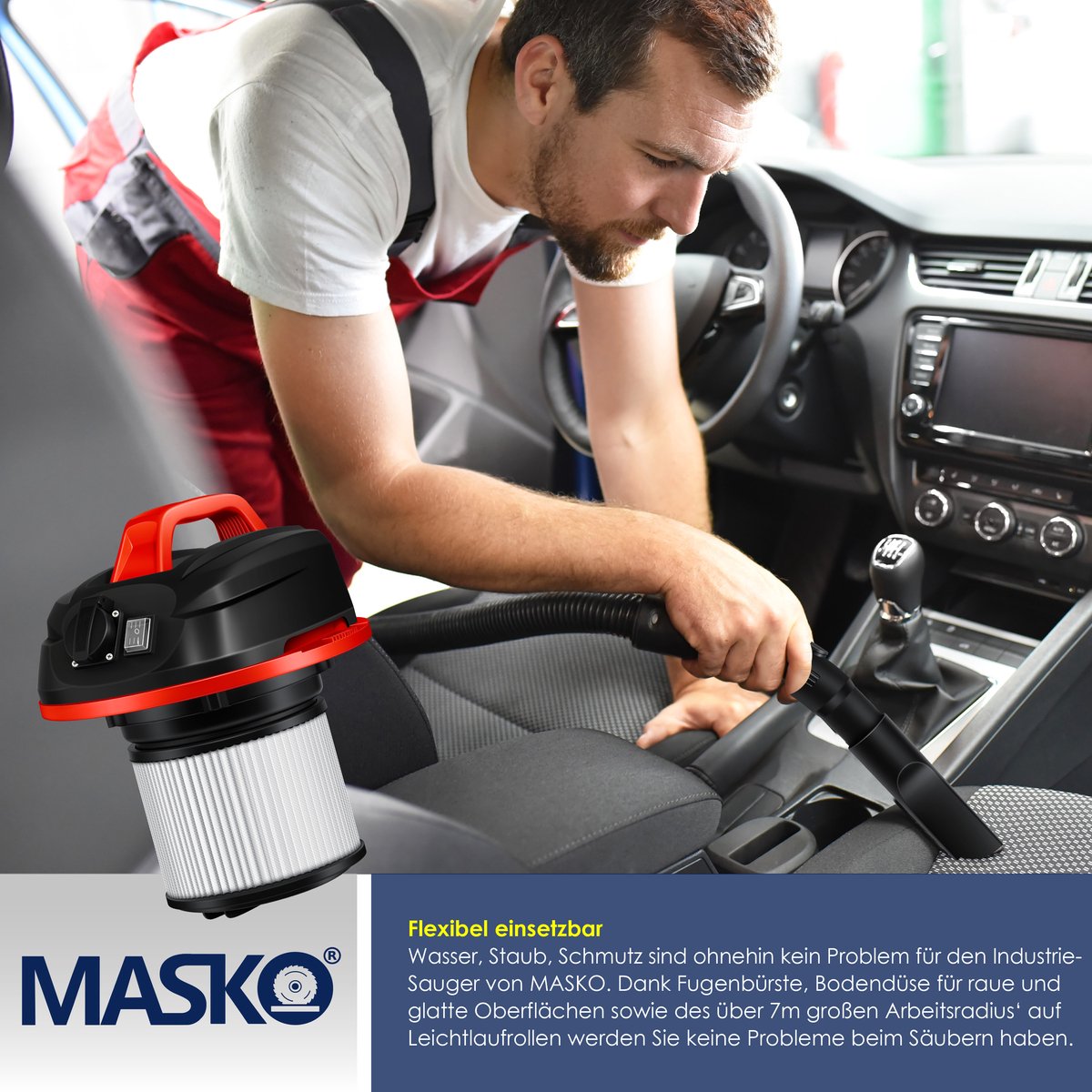 MASKO® Alleszuiger Nat- en Droogzuiger 1800W + stopcontact, Blaasfunctie, Droog- & natzuigen | Industriële stofzuiger vuilreservoir 30L Bouwstofzuiger - Rood – foto 4