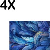 BWK Textiele Placemat - Getekende Blauwe Veren - Set van 4 Placemats - 35x25 cm - Polyester Stof - Afneembaar