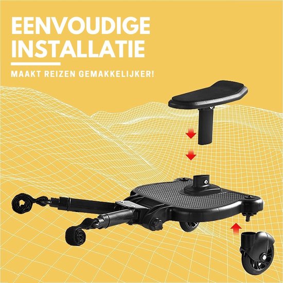 ADSafety Meerijdplankje Universeel - Voor Kinderwagen/Buggy - Met Zitje - Onderweg - Verstelbaar - Zwart van ADSafety — afbeelding 5