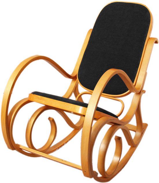 Schommelstoel M41, draaifauteuil TV-fauteuil, massief hout ~ eiken look, kunstleer zwart