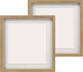 Set van 2 3D-fotolijst 20 x 20 cm (diep 3 cm), fotolijst om te vullen met beige passe-partout, geschikt voor foto's van 15 x 15 cm, houtkleur
