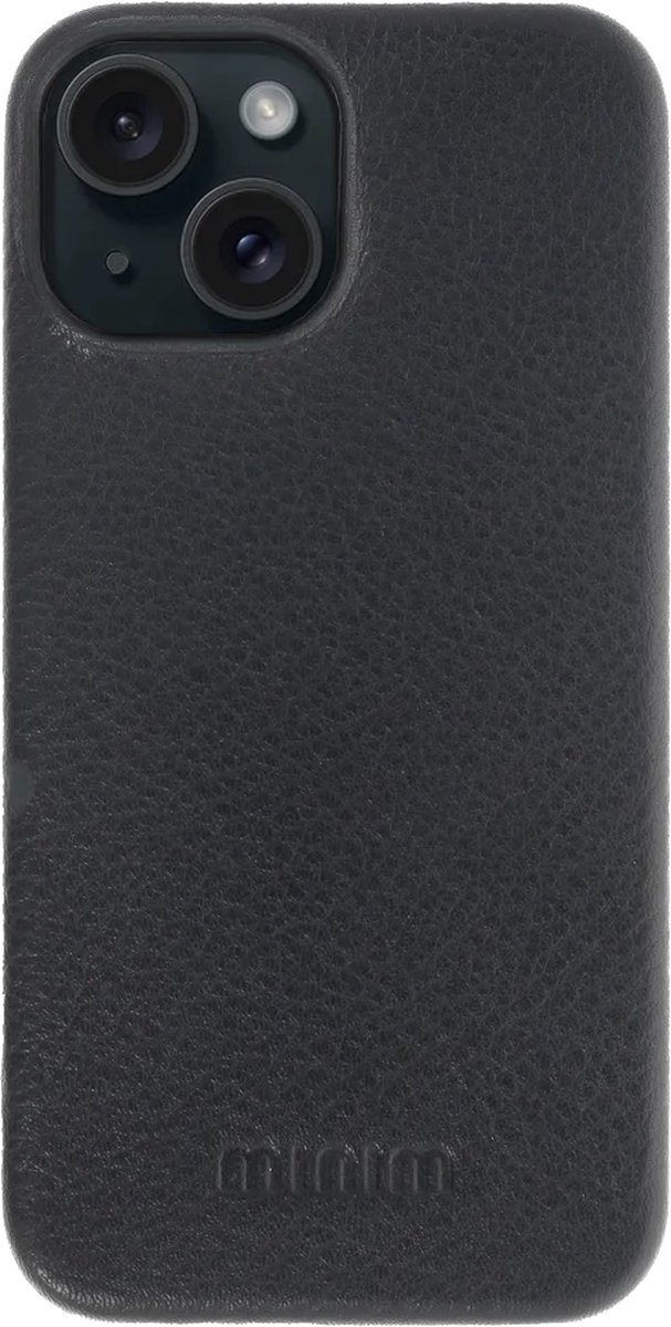 Minim Hoesje Echt Leer Geschikt voor Apple iPhone 15 - Lederen Back Cover - Zwart