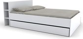 Bed met hoofdbord, opbergruimtes en lades - 140x190 cm - Wit -EUGENE L 215.5 cm x H 80 cm x D 144 cm