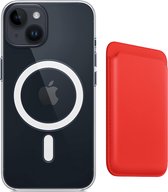 Apple Clear MagSafe Case met magnetic Wallet Card Holder voor iphone 14 - iPhone beschermhoes case inclusief Magsafe Leren kaart houder wallet - Compatibel met iphone 14 - Rood