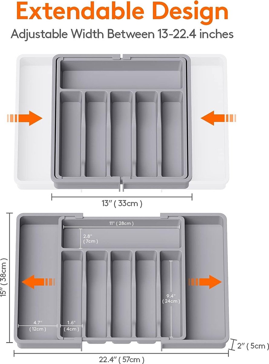 Range Couverts, Plateau d'Ustensiles Extensible pour Tiroir Gris,  Organisateur de Tiroir Réglable pour la Cuisine