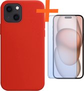 Hoesje Geschikt voor iPhone 15 Hoesje Siliconen Cover Case Met Screenprotector - Hoes Geschikt voor iPhone 15 Hoes Back Case - Rood