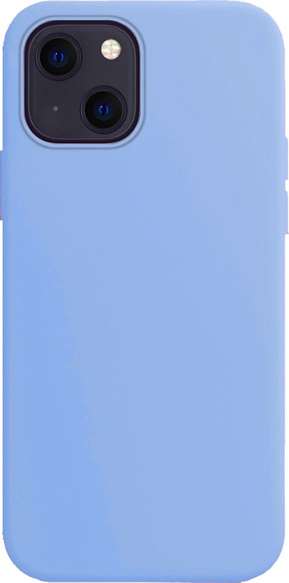Coque de téléphone en silicone bleu clair pour Apple iPhone 15 avec découpe pour double appareil photo.