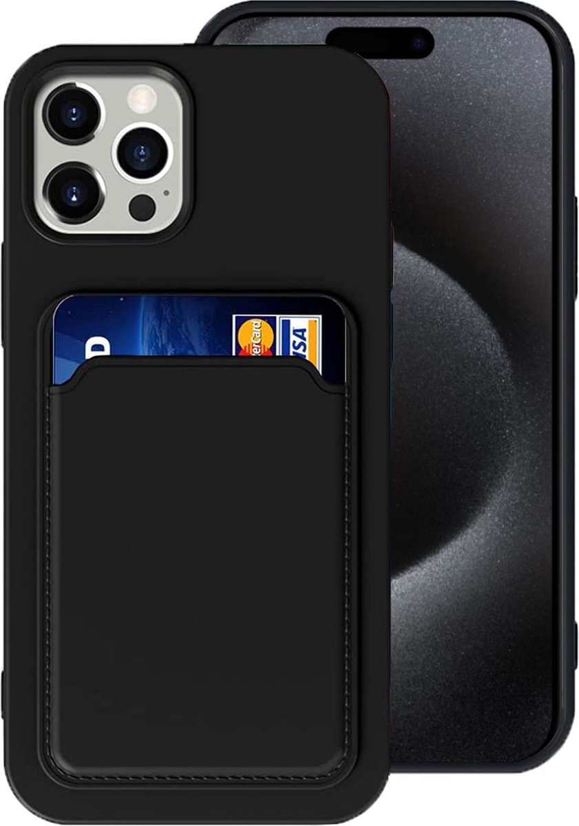 Pasjes Houder Hoesje geschikt voor iPhone 15 - Portemonnee - Kaart houder - Zwart