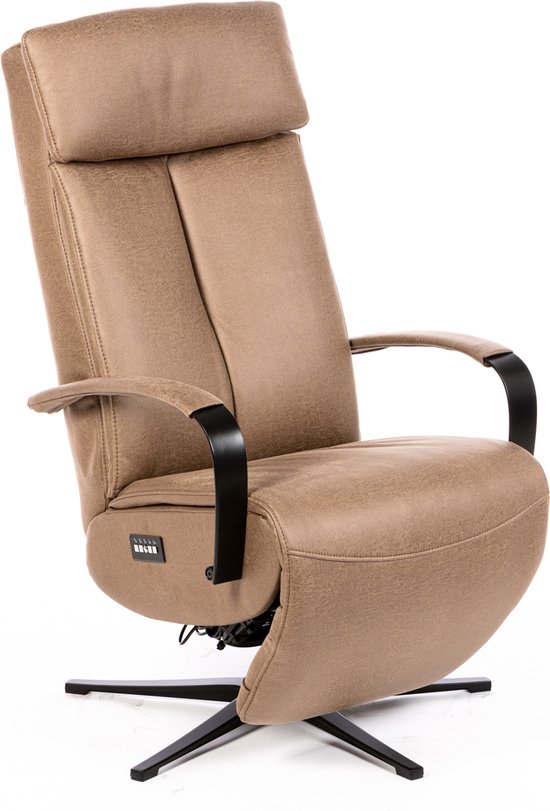 Genua Relaxfauteuil Elektrisch Verstelbaar met Accu - Optimaal Zitcomfort - Nosagvering voor extra Ontspanning - Relax Fauteuil - Relaxstoel met Armleuning - Brown
