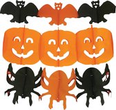 Guirlande de fête d'Halloween chauves-souris/citrouilles/araignées - 3 mètres - orange - papier