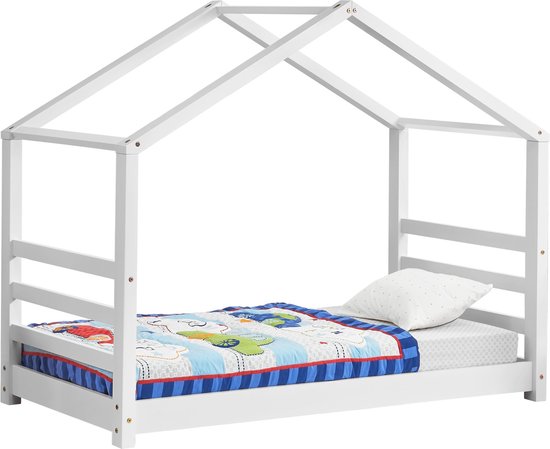 Kinderbed Gemma - Houten bed - Huisbed - Met bedbodem - 80x160cm - Wit - Voor kinderen - Voor meisjes - Voor jongens