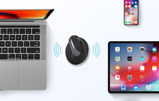 Delux M618ZD Mini/Medium Ergonomische Muis - Linkshandig - Draadloos  2 Bluetooth Oplaadbaar Accu Silent Muis Zwart