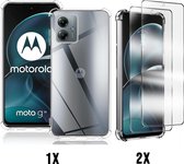 Casemania Hoesje Geschikt voor Motorola Moto G14 Transparant & 2X Glazen Screenprotector - Anti-Shock Hybrid Back Cover