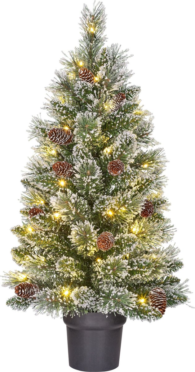 Black Box Trees Vandans Kunstkerstboom in Pot met LED Verlichting - H90 x Ø48 cm - Frosted Green