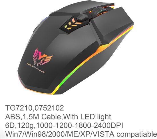 Movetech Gaming Mouse met draad 6D - Muis met draad en LED Licht ...
