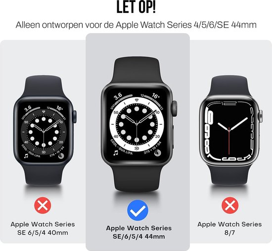 Hoesje voor Apple Watch Series 4 / 5 / 6 / SE / SE 2 / SE 3 - 44 mm Screenprotector - 2 Stuks - Full Cover Hard Case - Zwart