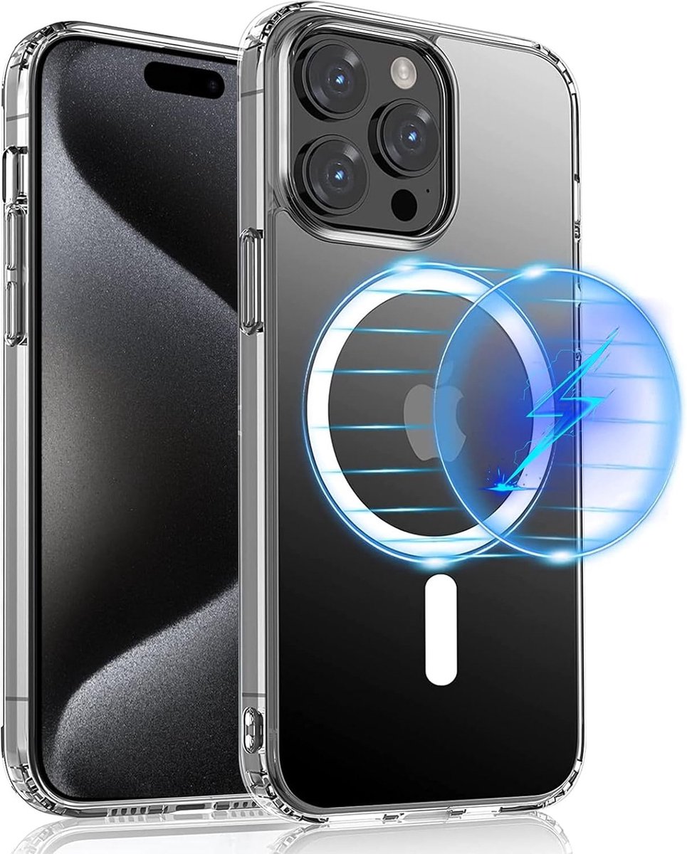 Geschikt voor iPhone 15 Pro Max Hoesje Transparant Magnetisch backcover / Draadloos Opladen & Magneetfunctie case