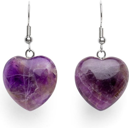 Boucles d'Oreilles Zentana Améthyste - Boucles d'oreilles d'Oreilles Pierres Précieuses Hartjes - Acier Inoxydable
