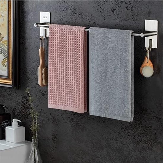 ML-Design Zelfklevend handdoekenrek zonder boren 60 cm zilverkleurig roestvrij staal