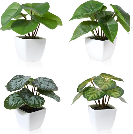 Kunstplanten in pot - Plastic planten voor binnen & balkon - 12 cm - 4  stuks | bol