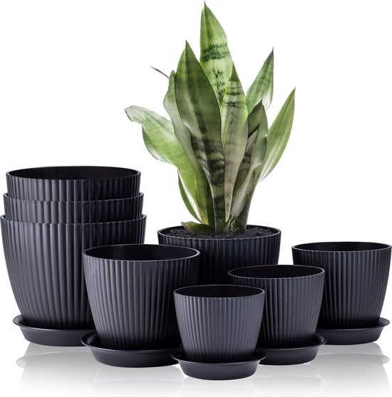 Warmplus Pot de Fleur en Plastique, 19/17,5/16,5/15/14cm Pots de Fleurs  pour Intérieur, Jardinière d'Intérieur Décorative Moderne pour Toutes Les  Plantes d'Intérieur, Succulentes et Cactus, Noir : : Jardin