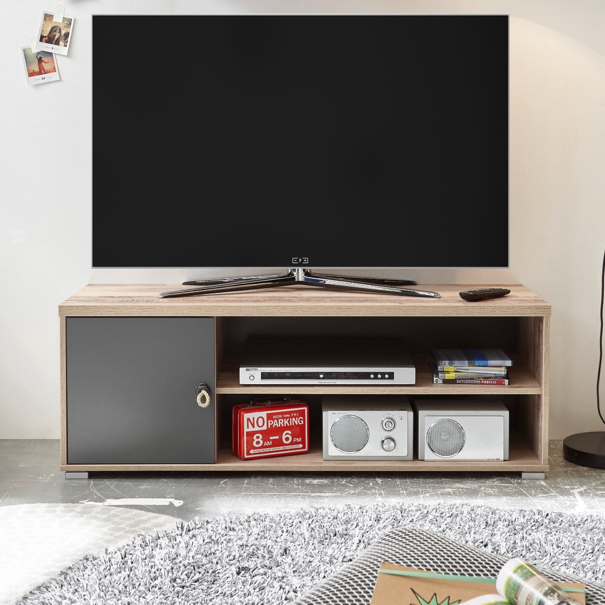 Tv-meubel Moleskin 120cm Met 1 Deur - Antraciet/old Style - Emob - TV-meubel - Bruin - Spa