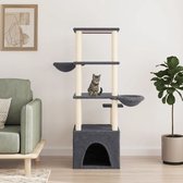 The Living Store Kattenmeubel - Alles-in-één kattenmeubel - 97 x 74.5 x 147 cm - Met mandjes - huisje en platforms - Pluche en sisal - Donkergrijs