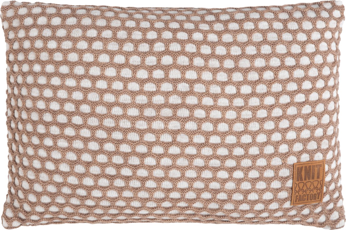 Knit Factory Mila Sierkussen - Beige/Marron - 60x40 cm - Kussenhoes inclusief kussenvulling