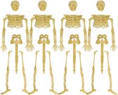 Halloween/Horror skeletjes mini - 4x - wit - H9 cm - kunststof - Versiering/decoratie skeletten