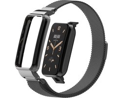 By Qubix - Milanese loop bandje met case - Zwart - Geschikt voor Xiaomi Smart Band 7 Pro / Mi Band 7 Pro bandje