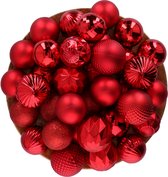 Bol.com Giftsome Rode Kerstballen Set - 60 Stuks Kunststof Kerstballen - Ø6/7 cm aanbieding
