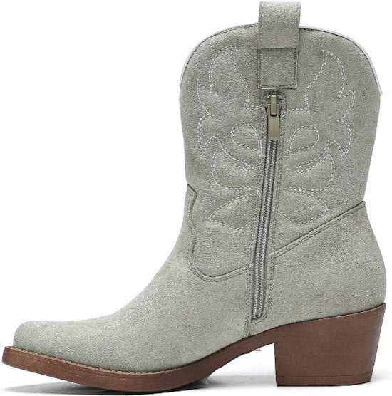 Smile Favorites® Dames Cowboylaarzen Kort - Groen - Suedine - Maat 41