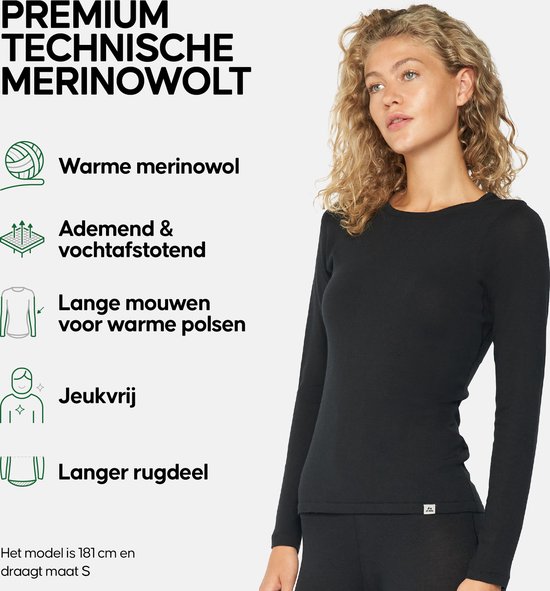 DANISH ENDURANCE Thermo Shirt met Lange Mouwen voor Dames - van Merino Wol - Zwart - M - DANISH ENDURANCE