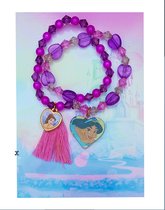 Disney Princess - 2 Armbanden - hartvormige bedels - kwast - kralen - one size - prinsessen - verjaardag - sinterklaas - schoenkado - cadeau