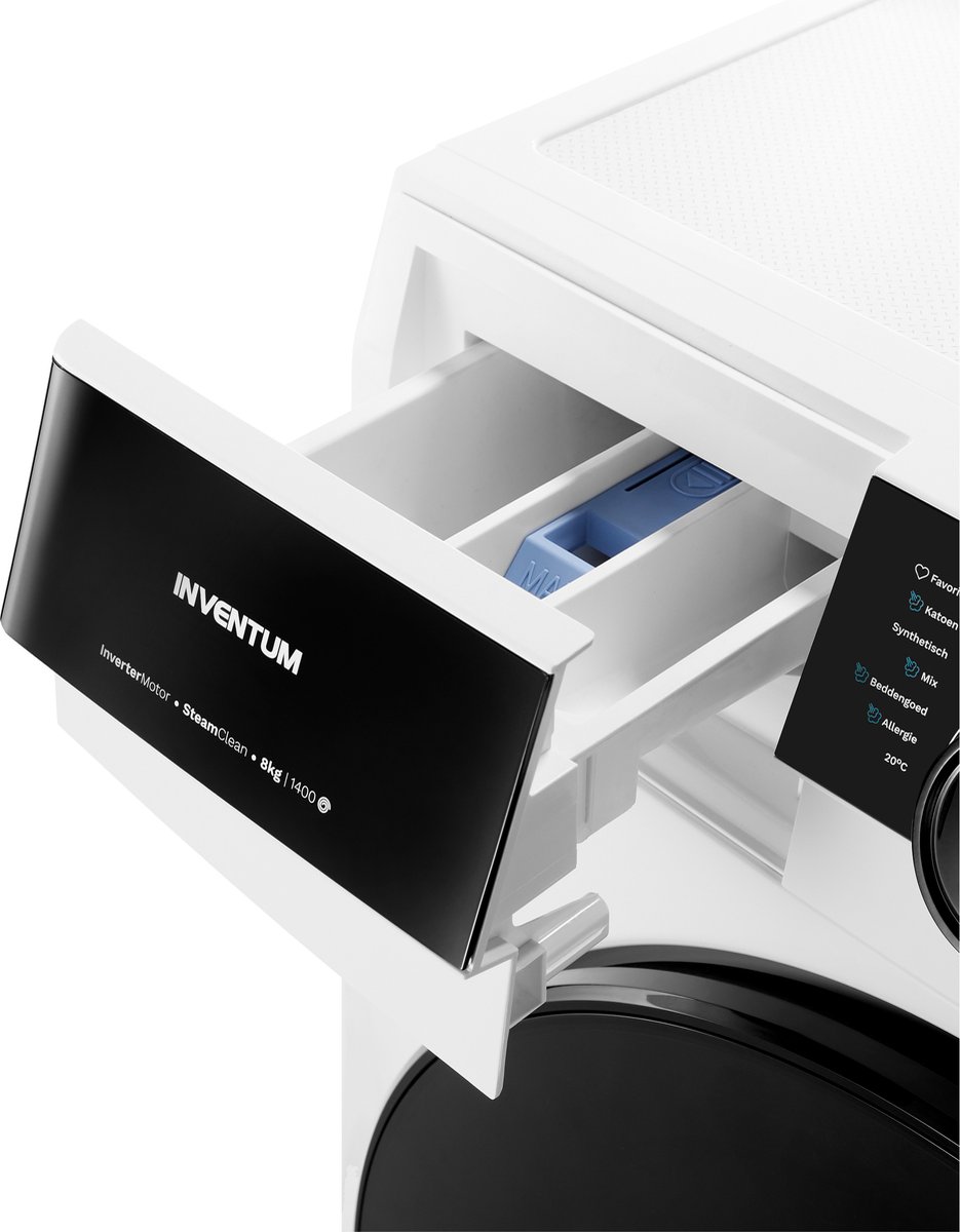 Inventum VWM8010W - Wasmachine - 8kg - 14 programma's - 1400 toeren - Energieklasse A-10% - Steam Clean - Stil: 72 dB - Wit/Zwart — afbeelding 4