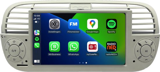 Foto: Fiat 500 autoradio beige draadloos carplay android auto