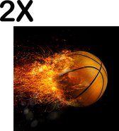 BWK Textiele Placemat - Vlammende Basketball - Set van 2 Placemats - 50x50 cm - Polyester Stof - Afneembaar